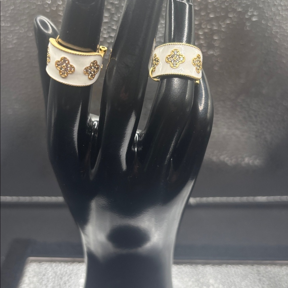 Elegant Gold and Silver Women's White Enamel